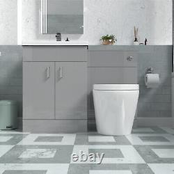 Nes Home Meuble Vasque Gris 1100mm avec Toilettes Dos au Mur