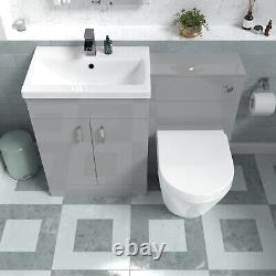 Nes Home Meuble Vasque Gris 1100mm avec Toilettes Dos au Mur