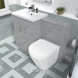 Nes Home Meuble Vasque Gris 1100mm avec Toilettes Dos au Mur