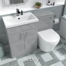 Nes Home Meuble Vasque Gris 1100mm avec Toilettes Dos au Mur