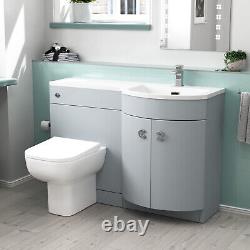 Nes Home Meuble Vasque Mat Gris 1100mm LH, Unité WC & Toilette Blanche Adossée au Mur