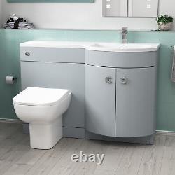 Nes Home Meuble Vasque Mat Gris 1100mm LH, Unité WC & Toilette Blanche Adossée au Mur