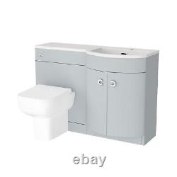 Nes Home Meuble Vasque Mat Gris 1100mm LH, Unité WC & Toilette Blanche Adossée au Mur