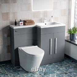 Nes Home Meuble Vasque WC 1100mm Droit Mat Gris avec Toilettes Sans Bordure Adossées au Mur