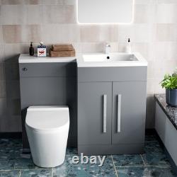Nes Home Meuble Vasque WC 1100mm Droit Mat Gris avec Toilettes Sans Bordure Adossées au Mur