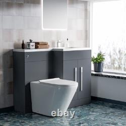 Nes Home Meuble Vasque WC 1100mm Droit Mat Gris avec Toilettes Sans Bordure Adossées au Mur