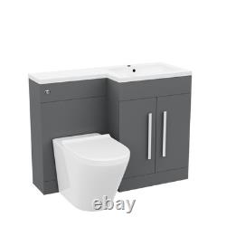 Nes Home Meuble Vasque WC 1100mm Droit Mat Gris avec Toilettes Sans Bordure Adossées au Mur