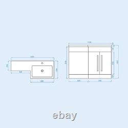 Nes Home Meuble Vasque WC 1100mm Droit Mat Gris avec Toilettes Sans Bordure Adossées au Mur