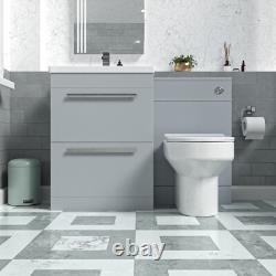 Nes Home Meuble Vasque à Tiroirs 1100mm Gris Mat, Unité WC, Toilette Raccordée au Mur