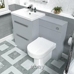 Nes Home Meuble Vasque à Tiroirs 1100mm Gris Mat, Unité WC, Toilette Raccordée au Mur