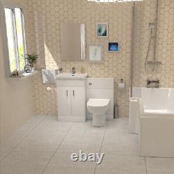 Nouveau lavabo en forme de L avec baignoire douche sur pied, vasque blanche et toilettes BTW