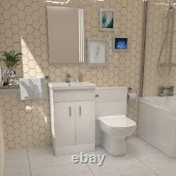 Nouveau lavabo en forme de L avec baignoire douche sur pied, vasque blanche et toilettes BTW