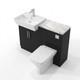 Oliver Black Meuble-lavabo De Salle De Bains 1100 Mm Avec Poign&eacute;es Chrom&eacute;es Et Dessus En Marbre Wc