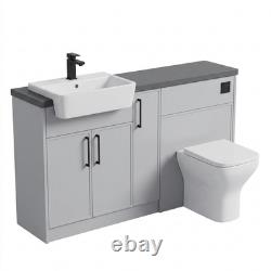 Oliver Dust Grey 1400 mm meuble-lavabo de salle de bains Shaker avec WC et poignées noires
