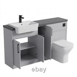Oliver Dust Grey 1400 mm meuble-lavabo de salle de bains Shaker avec WC et poignées noires