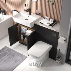Oliver Matt Black 1200 mm Meuble-lavabo de salle de bains avec vasque et meuble WC intégrés, poignées