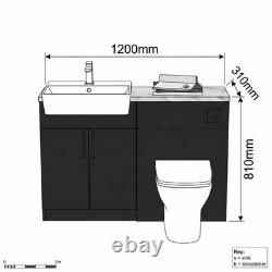 Oliver Matt Black 1200 mm Meuble-lavabo de salle de bains avec vasque et meuble WC intégrés, poignées