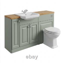 Oliver vert sauge 1400 mm meuble-lavabo de salle de bains Shaker avec plan de travail en chêne pour WC