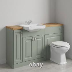 Oliver vert sauge 1400 mm meuble-lavabo de salle de bains Shaker avec plan de travail en chêne pour WC