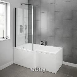 Pack salle de bain en L comprenant WC, meuble vasque, robinetterie de douche