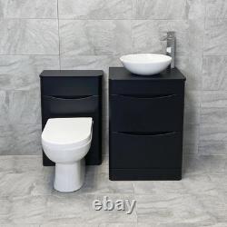 Suite de Salle de Bain Vanity Noir Satin avec Unité de Toilette, Lavabo Wok et Robinet Aegean