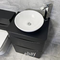 Suite de Salle de Bain Vanity Noir Satin avec Unité de Toilette, Lavabo Wok et Robinet Aegean