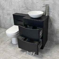 Suite de Salle de Bain Vanity Noir Satin avec Unité de Toilette, Lavabo Wok et Robinet Aegean