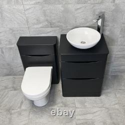 Suite de Salle de Bain Vanity Noir Satin avec Unité de Toilette, Lavabo Wok et Robinet Aegean