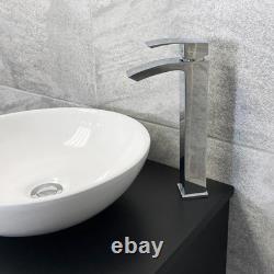 Suite de Salle de Bain Vanity Noir Satin avec Unité de Toilette, Lavabo Wok et Robinet Aegean