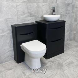 Suite de Salle de Bain Vanity Noir Satin avec Unité de Toilette, Lavabo Wok et Robinet Aegean
