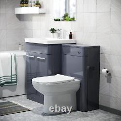 Suite de salle de bain 3 pièces gris acier avec meuble de 600 mm, WC, toilette BTW et baignoire droite