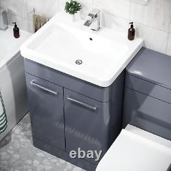 Suite de salle de bain 3 pièces gris acier avec meuble de 600 mm, WC, toilette BTW et baignoire droite