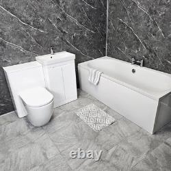 Suite de salle de bain blanche brillante à double extrémité avec meubles sous-vasques et robinets Ross Sharon