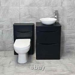 Suite de vanité noire satinée avec unité de toilette, lavabo wok et robinet Aegean