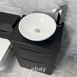 Suite de vanité noire satinée avec unité de toilette, lavabo wok et robinet Aegean