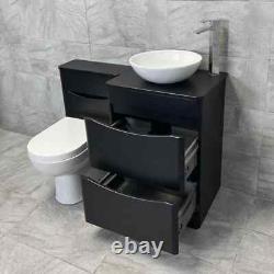 Suite de vanité noire satinée avec unité de toilette, lavabo wok et robinet Aegean