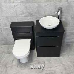 Suite de vanité noire satinée avec unité de toilette, lavabo wok et robinet Aegean