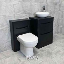 Suite de vanité noire satinée avec unité de toilette, lavabo wok et robinet Aegean