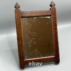 Table de toilette avec miroir à montants en chêne antique, ancien et authentique, vintage, dos d'âne en bois vieilli.