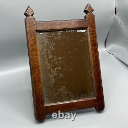 Table de toilette avec miroir à montants en chêne antique, ancien et authentique, vintage, dos d'âne en bois vieilli.