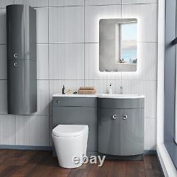 Toilettes Nes Home Dene 1100 RH à poser contre le mur, toilettes à fermeture douce et lavabo en résine gris