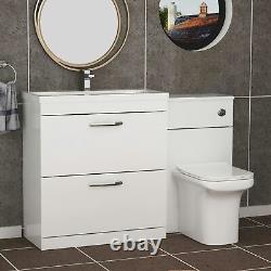 Turin 1300mm Blanc Brillant 2 tiroirs Lavabo bord moyen avec toilettes Crosby BTW