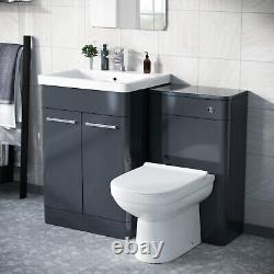 Unité de lavabo Afern 1100mm, unité de WC et toilettes Elso dos au mur Anthracite