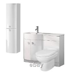 Unité de lavabo Dene LH 1100 mm blanche, toilette dos au mur Welbourne et meuble mural