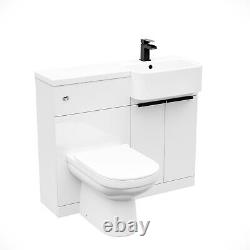 Unité de lavabo à mains droites blanc avec poignées noires, unité de toilettes avec robinet et toilettes