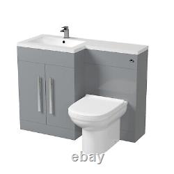 Unité de lavabo à vasque 1100 mm à gauche, unité de toilettes et toilettes murales arrière Desone en gris