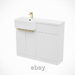 Unité de lavabo avec poignées en laiton brossé à main gauche et unité WC blancs avec robinet