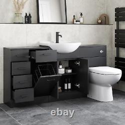 Unité de lavabo de toilette de salle de bain combinée avec unité de tiroirs de lingerie noire de 1564mm