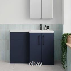 Unité de lavabo sur pied Nuie Arno 1100 avec cuvette WC dos au mur et poignée noire