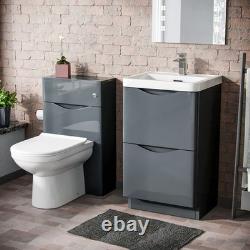 Unité de lavabo vanity Merton 500 mm à 2 tiroirs, meuble WC et WC dos au mur Elso gris